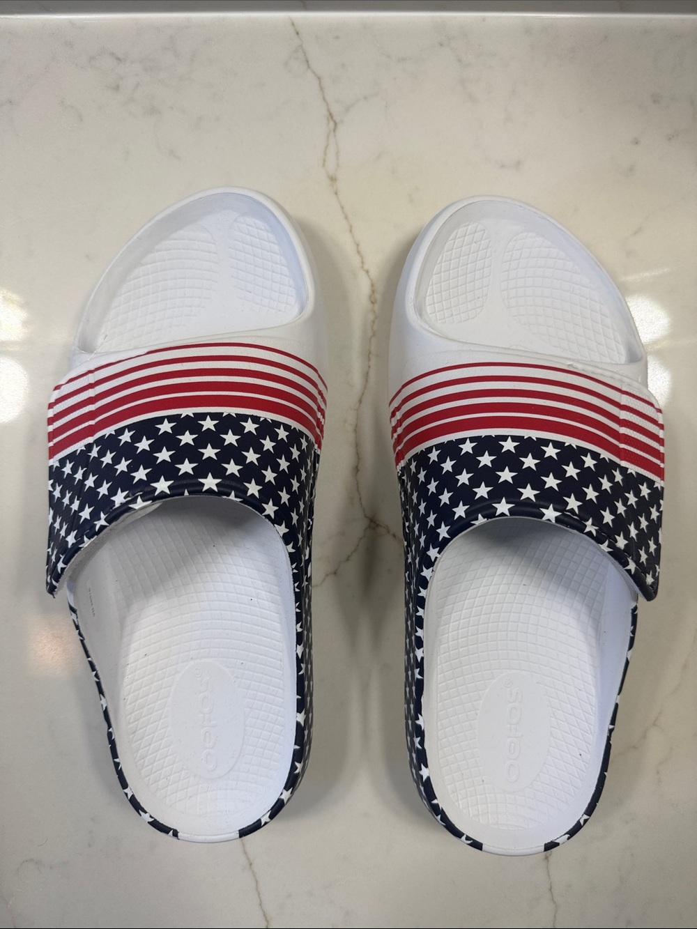 OOFOS Men's Slide Sandals - White, Navy, Red